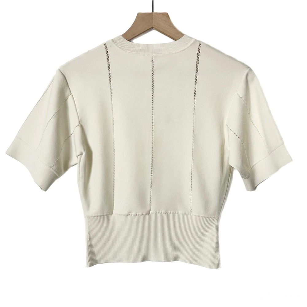 Simkhai Ivory Pointelle Knit Short Sleeve Top Ribbed Hem Crew Neck Cream Size XS - Picture 3 of 7